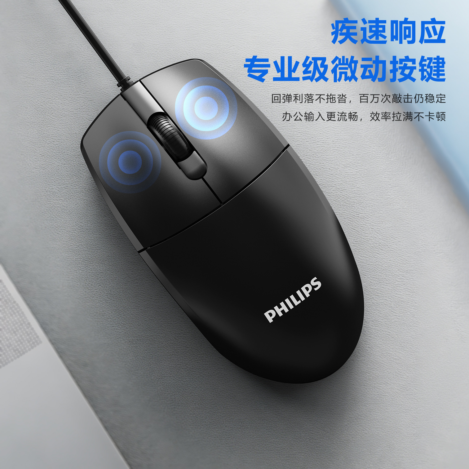 Philips SPK7247 ratón óptico cableado para juegos de oficina de negocios ratón de computadora silencioso