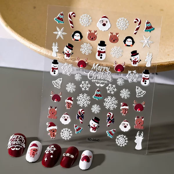 Cross-border Christmas Anaglyph Nail Art Stickers Bare 5D Three-dimensional Cartoon Santa Claus Snowman Snowflake Anaglyph Nail Stickers