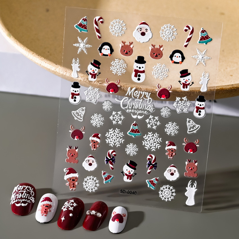 Cross-border Christmas Anaglyph Nail Art Stickers Bare 5D Three-dimensional Cartoon Santa Claus Snowman Snowflake Anaglyph Nail Stickers