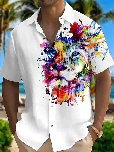 Camisa Camisa transfronteriza Coconut Tree Europa y América 2024 Nuevo estilo Hawaiian explosivo casual 3D manga corta impresión de manga corta