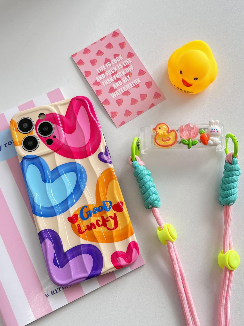 Silica Gel Color Block Heart Shape Funny Sweet Phone Cases Phone Accessories display picture 12