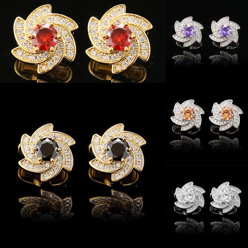 Cufflinks men's light luxury women's windmill shape zircon French suit shirt gem diamond cufflinks cufflinks cross-border