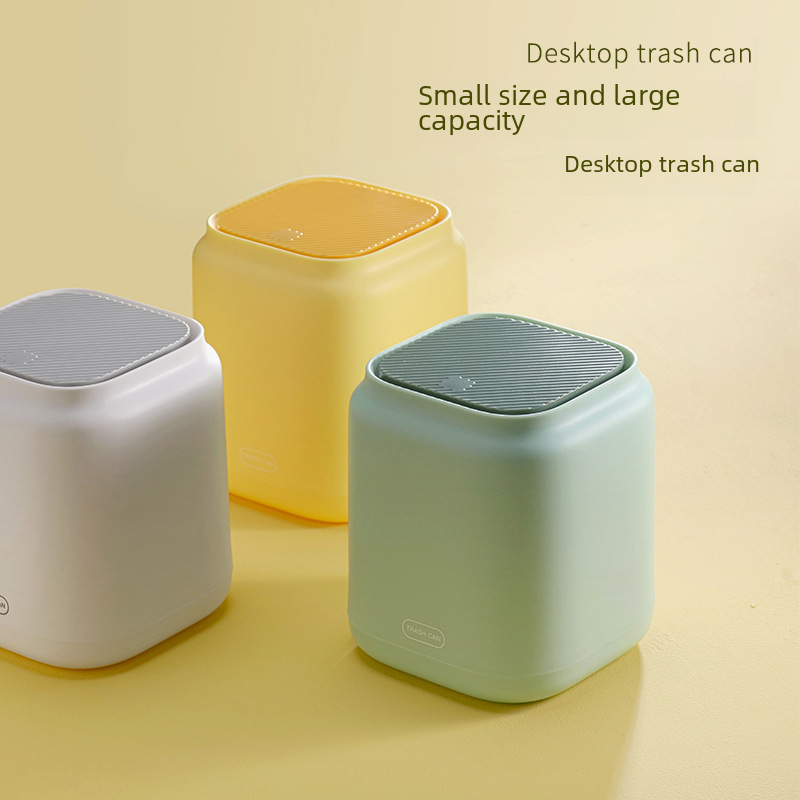 Creative Small Office Desktop Trash Can with Lid Press Flip Paper Bin Nordic Cute Ins Style Mini Trash Can