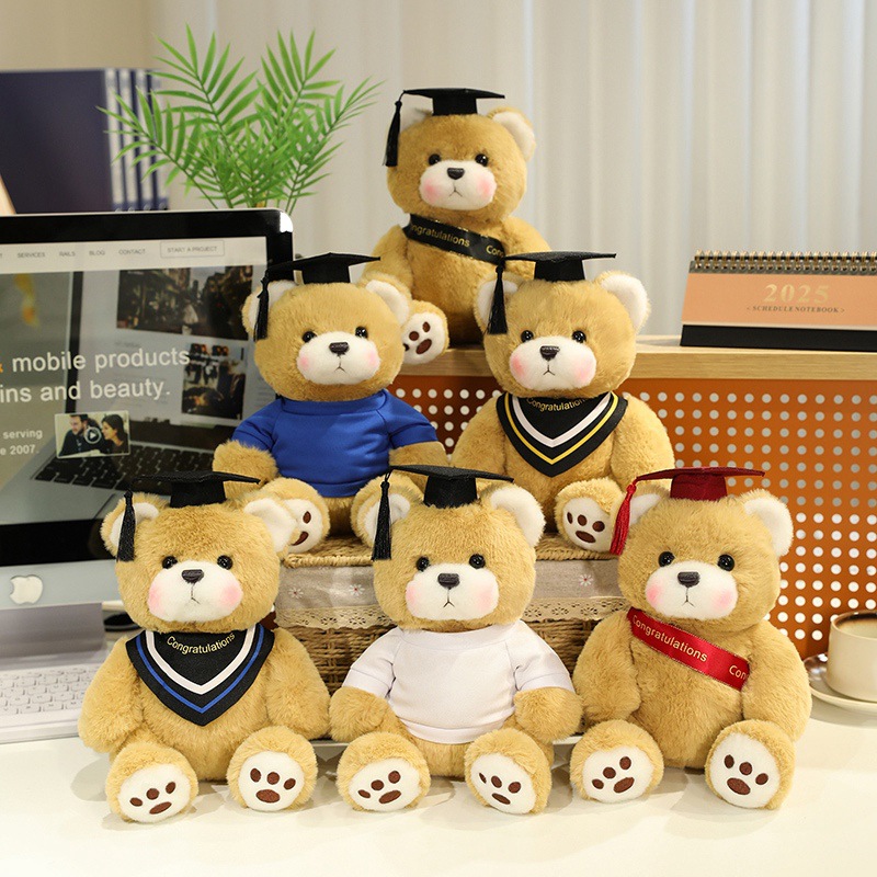 毕业熊玩偶博士帽泰迪熊毛绒玩具博士熊公仔学生毕业礼物印LOGO