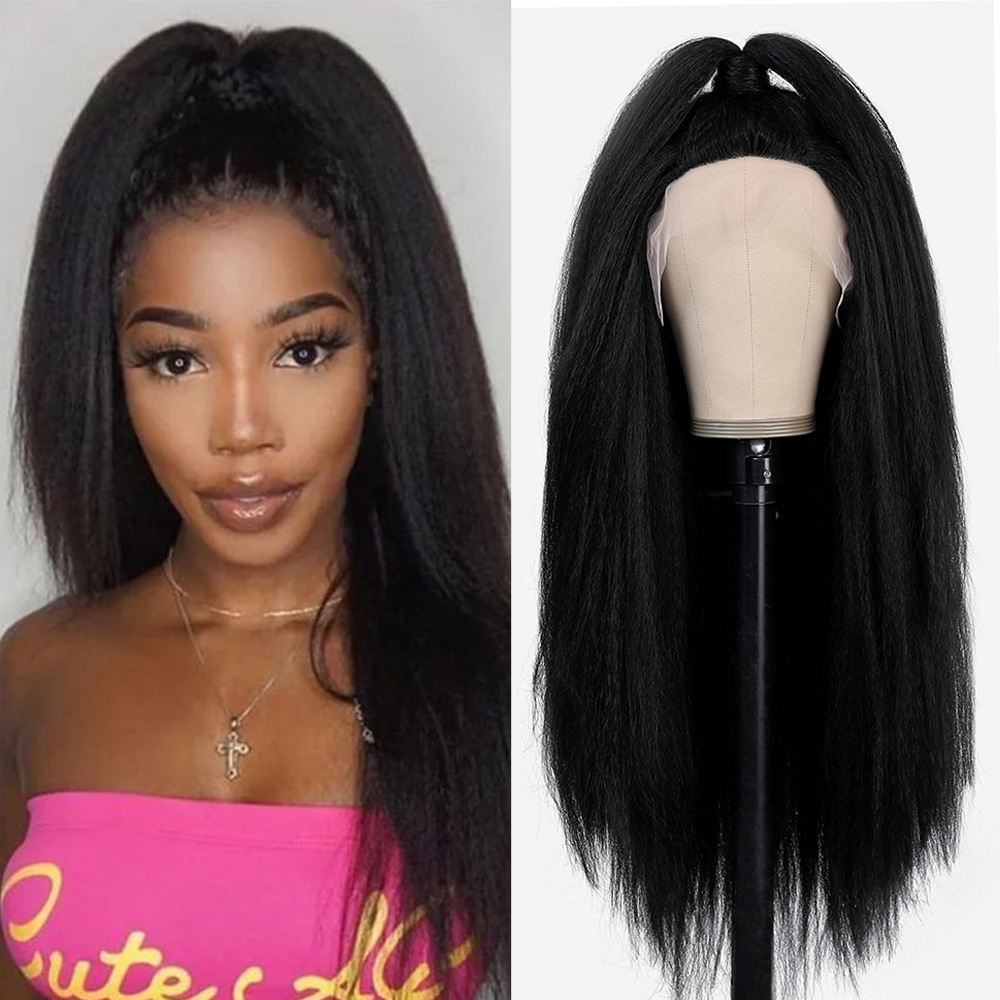 Cross-Border European and American T-Shaped Lace Front Wig for Women, Yaki Fluffy Long Synthetic Hair Wig, Factory Direct Sale, Exotic Style
