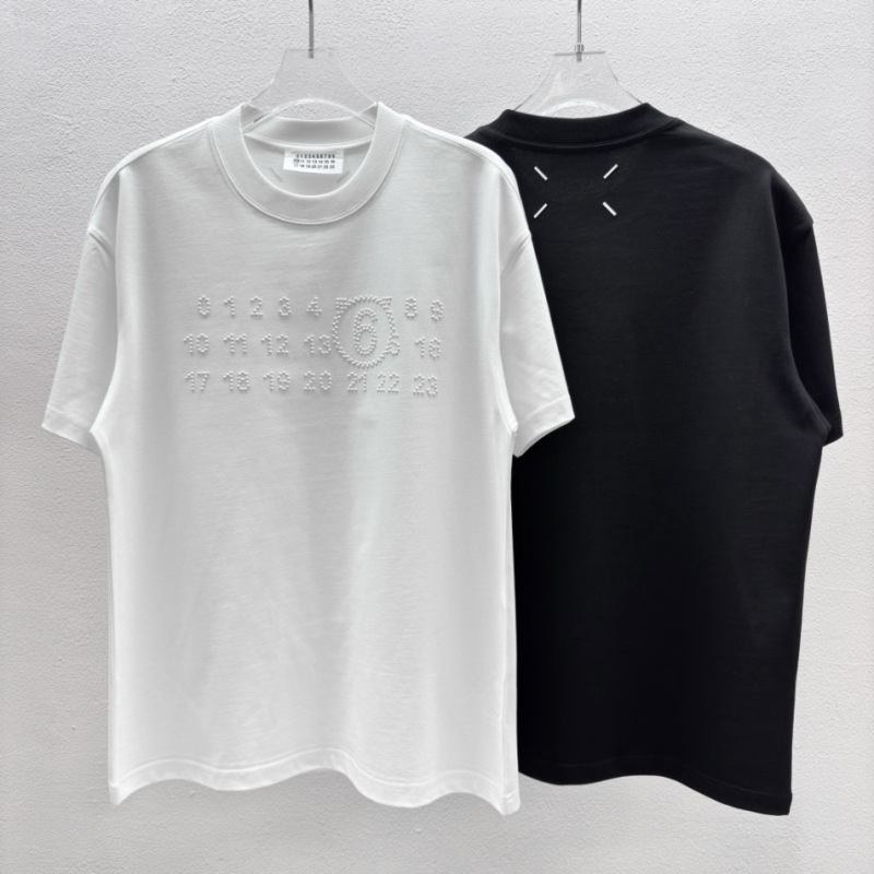 New Cross-Border Margiela Mm6 Double Yarn Cotton Pearl Unisex T-Shirt Short Sleeve Versatile High-End Version