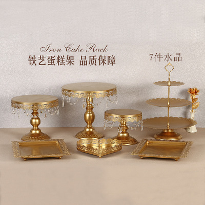 Estilo europeo de oro postre decoración de la Mesa soporte de exhibición de la boda de postre pastel estante decoración mesa té de la tarde Merienda stand combinación image 5