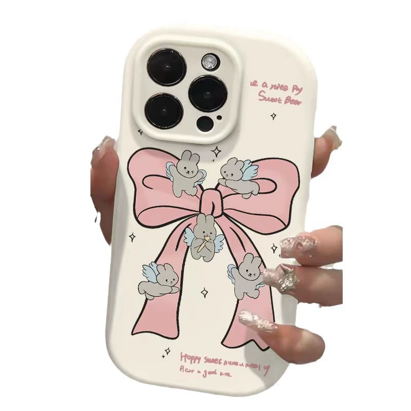 Apple, совместимый кролик с бантом, iPhone16, iPhone16 Pro, чехол для телефона, милый iPhone13 Pro, 15promax, 13