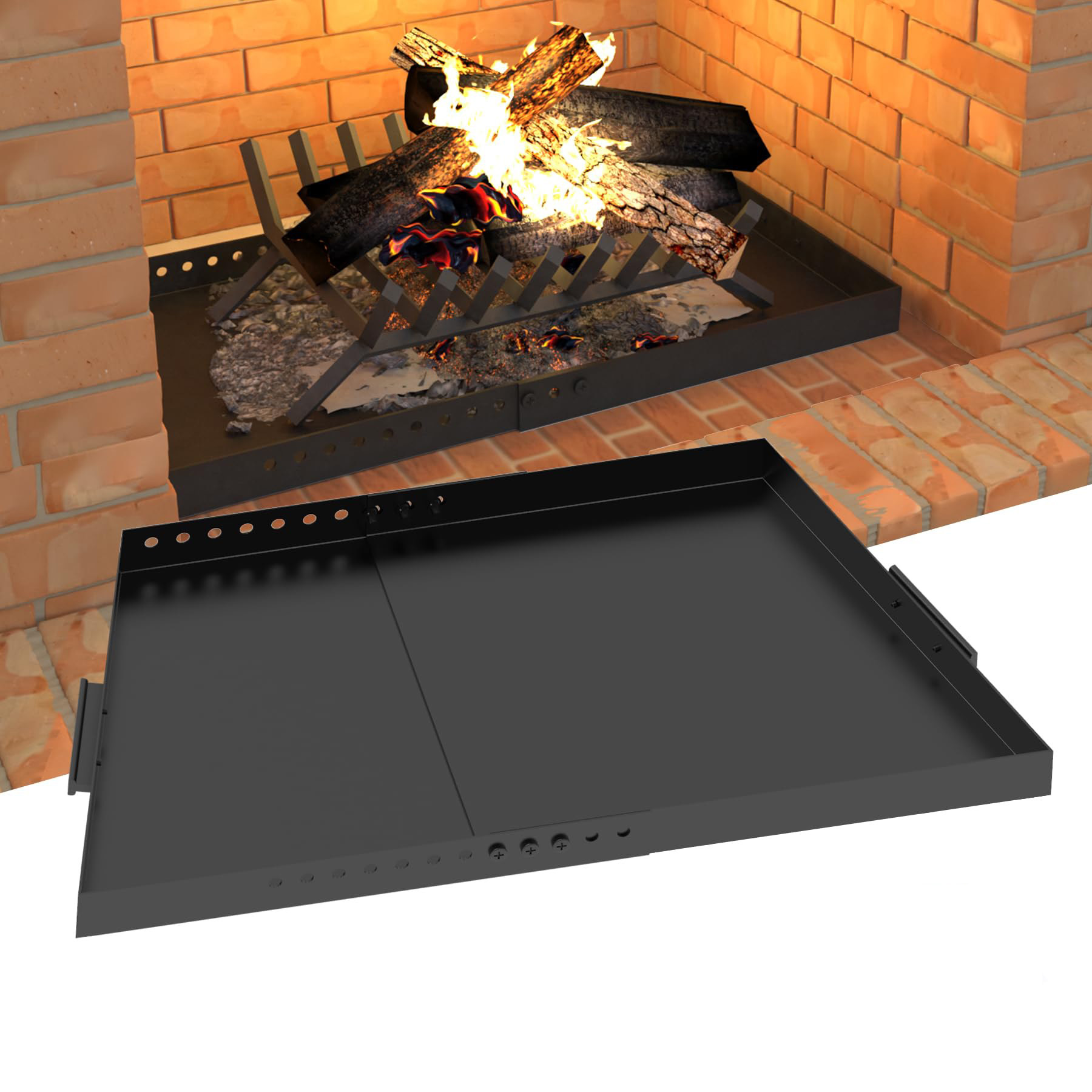 Fireplace Tray with Handle, Expandable Black Pan for Fireplace Tray, Powder Coated for Easy Cleaning