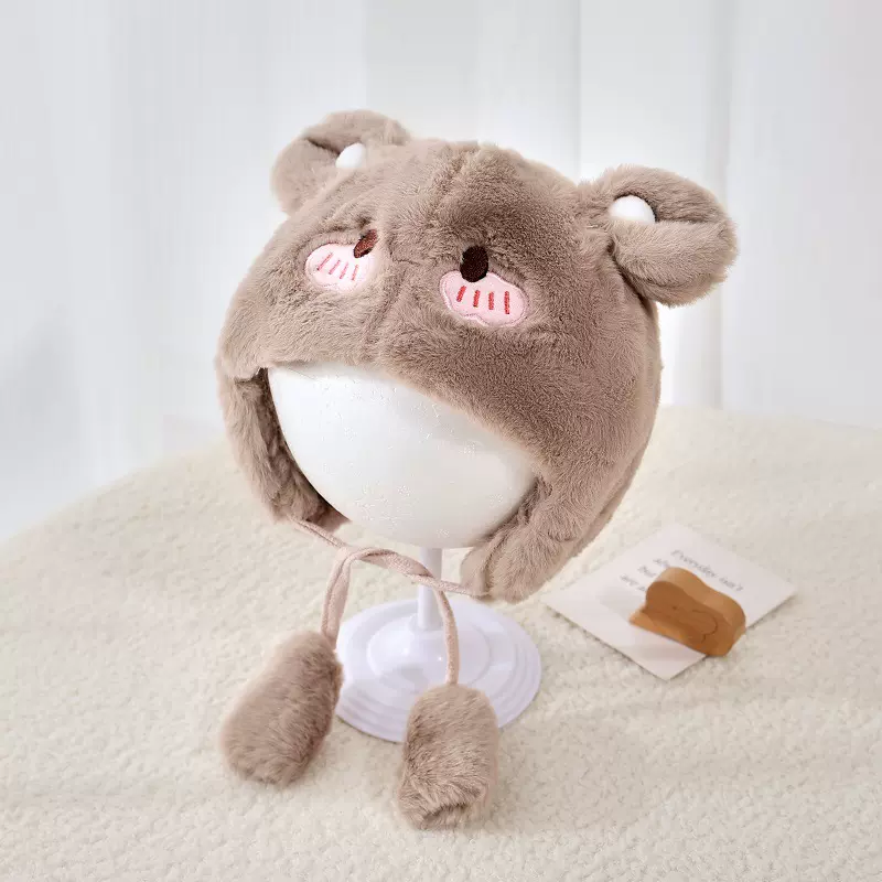 儿童帽子秋冬季男女宝宝帽子儿童帽保暖毛绒绒套头帽加厚护耳帽