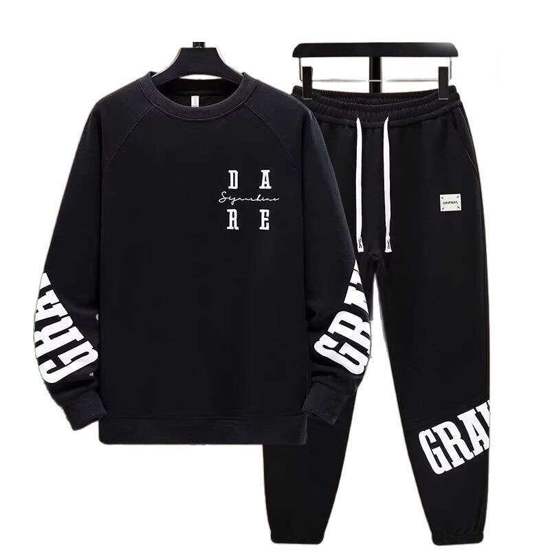 Camisas y menos ropa Traje de suéter de cuello redondo de primavera y otoño de manga larga para adolescentes, traje de dos piezas de deporte y ocio guapo para niños y estudiantes