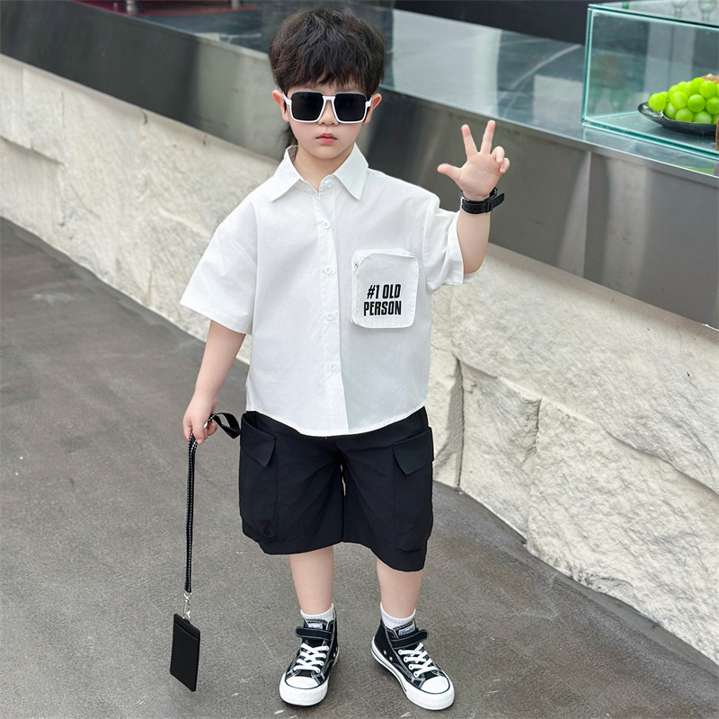 7123 traje de niño verano para niños estilo universitario de verano uniforme escolar chico guapo camisa de manga corta traje estudiante de moda