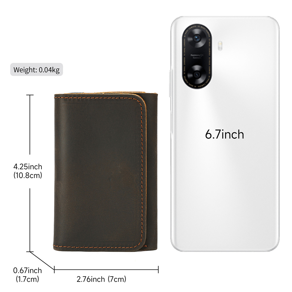 Ví da nam gập mini siêu mỏng phong cách retro, đựng thẻ và tiền xu du lịch — Màu nâu sẫm, màu nâu