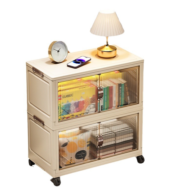 37-82 Gabinete de almacenamiento plegable ancho de gran capacidad puerta magnética armario de almacenamiento transparente para niños refrigerios ropa almacenamiento de juguetes