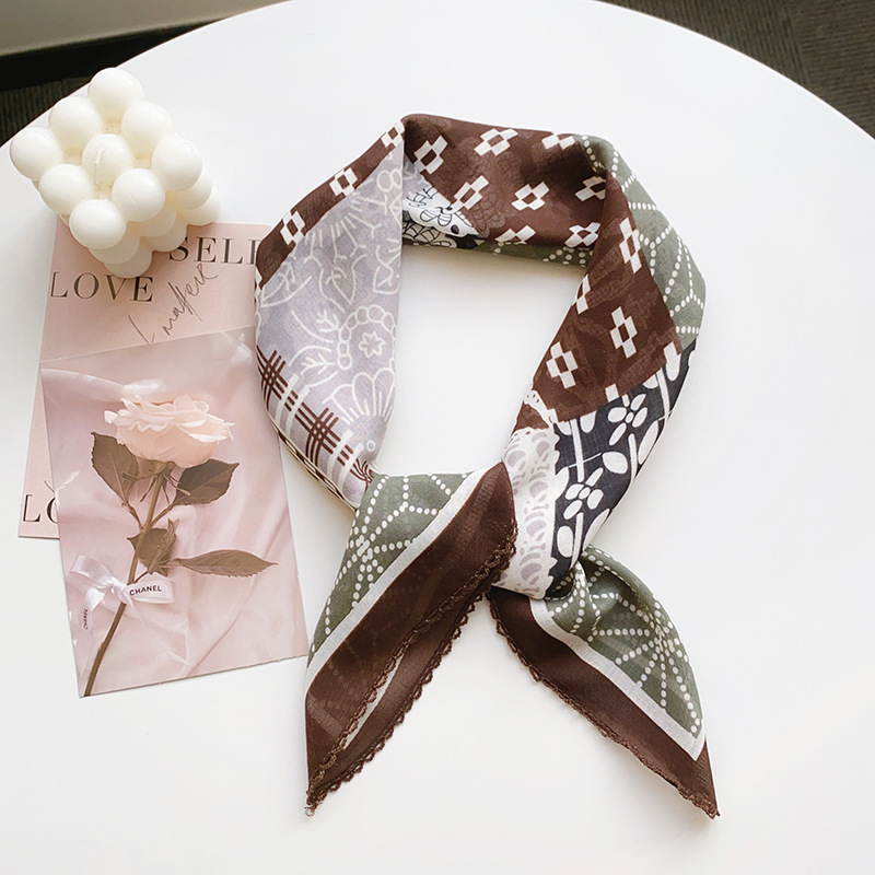 Toalla cuadrada fina de algodón y lino, fresca y transpirable, bufanda de seda pequeña con decoración literaria suave para mujer, bufanda de verano, bufanda pequeña de todo fósforo para mujer