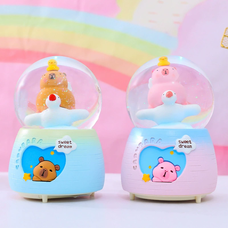 Cute and cute capybara Kapibala crystal ball ornament inside turn snow music box student holiday gift generation
