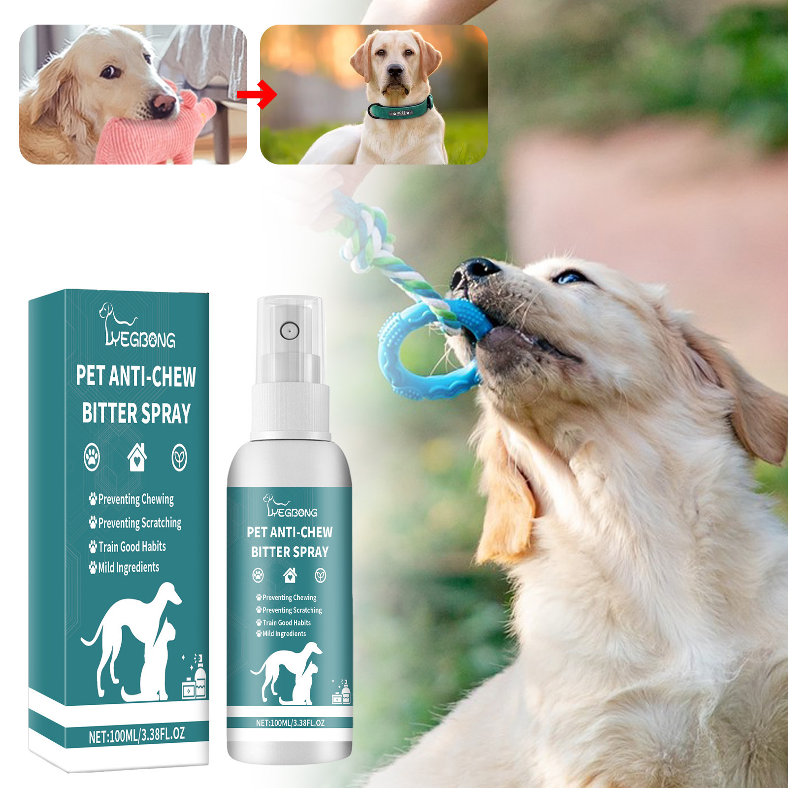 Yegbong Pet Correction Chewing Spray Prevents Cats and Dogs from Scratching the Sofa and Biting Pet Behavior Correction Spray
