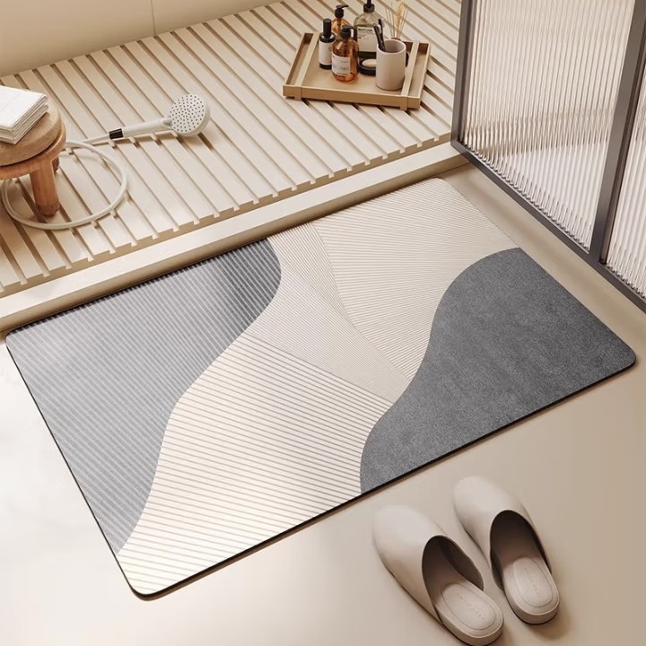 Technology Velvet Absorbent Mat Soft Cushion Simple Stripesd Foot Mat Toilet Bathroom Door Non-Slip Bathroom Absorbent Floor Mat
