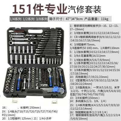 Mühərrik tənzimləmə alətləri, Tool Socket Set Sleeve - auto-repair-35k-151-piece-glossy-socket-set