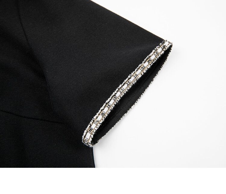 Váy đen dệt kim cổ POLO tay ngắn phong cách Chanel — đen chi tiết 7