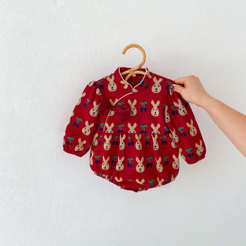 Baby clothes, spring and autumn clothes, baby one-month-old and 100-day-old dress jumpsuit, Chinese Tang suit cheongsam bag, cotton