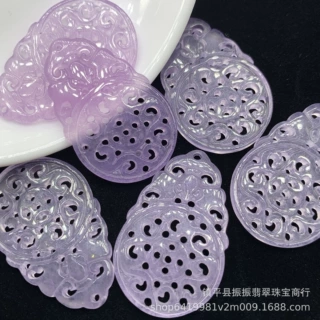 紫色镂空仿古牌如意耳坠批发 DIY玉石饰品配件耳饰品吊坠散件批发