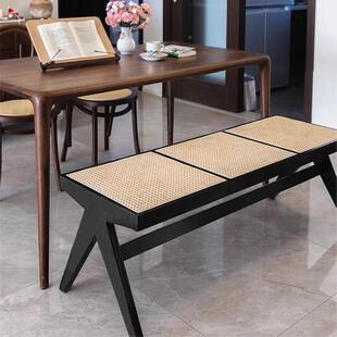 Rattan Solid Wood Bench Simple Black Dining Chair Bed End Stool Home Second-Hand Shoe Changing Bench Chandigarh Chair