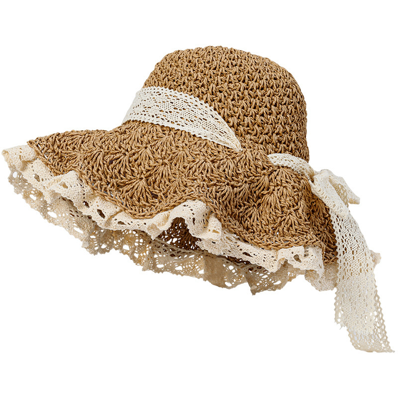 Sombrero de paja francés verano de las mujeres 2023 nuevo sombrero de playa verano encaje paja protección solar sol sombrero