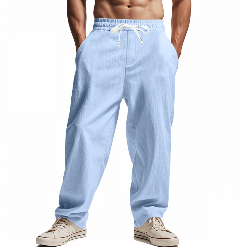 26 transfronterizos europeos y americanos amazonos hombre grande suelto delgado transpirable recto cintura elástica lino pantalones casuales