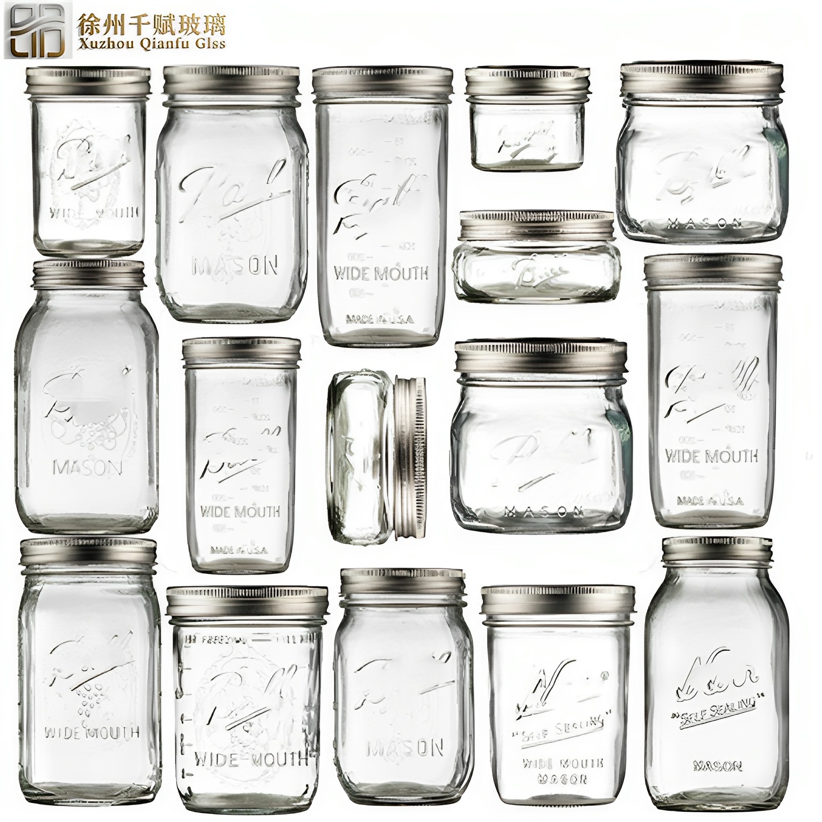 梅森储物罐厨房杂粮透明玻璃瓶浮雕32oz宽口梅森罐轻食沙拉果酱瓶