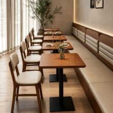 加厚实木餐桌意式极简西餐厅斜边桌子工业风简约酒吧清吧软包椅子
