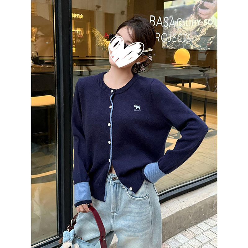 2025小众设计感撞色拼接长袖针织开衫女早秋新款气质修身上衣穿搭|undefined