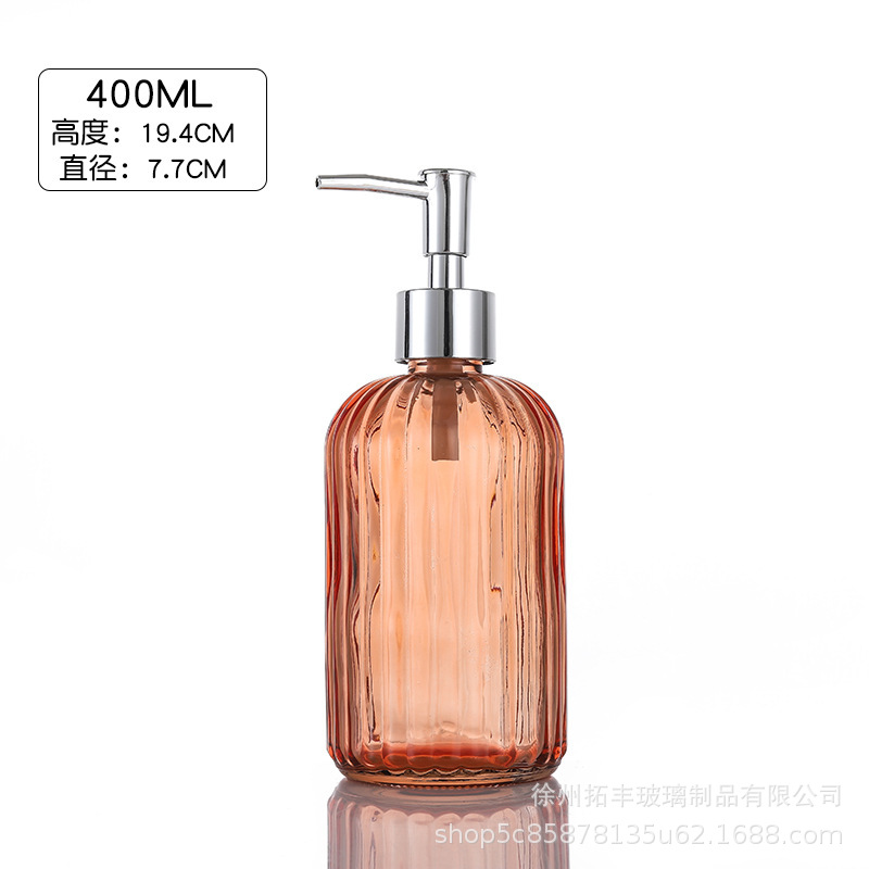 400ml; botella naranja + cabeza de bomba plateada; vidrio