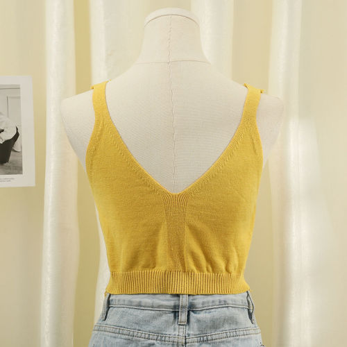  new versatile short three-button ice silk solid color vest for women spring and summer low-necked knitted halter top