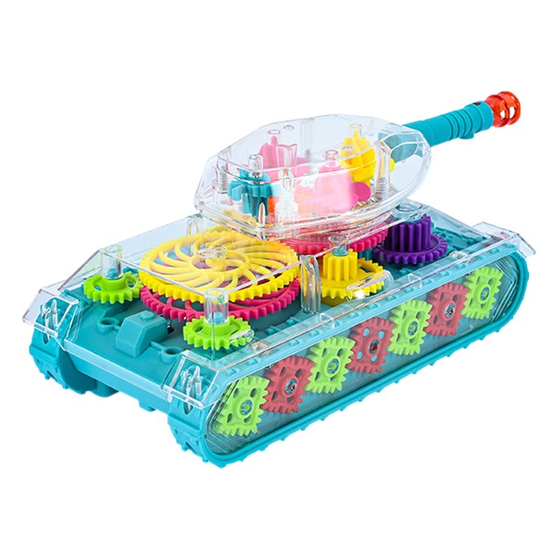 Nuevo 360 ° torreta giratoria colorido luz transparente tanque de engranajes Universal de conducción de dos engranajes coche eléctrico de juguete