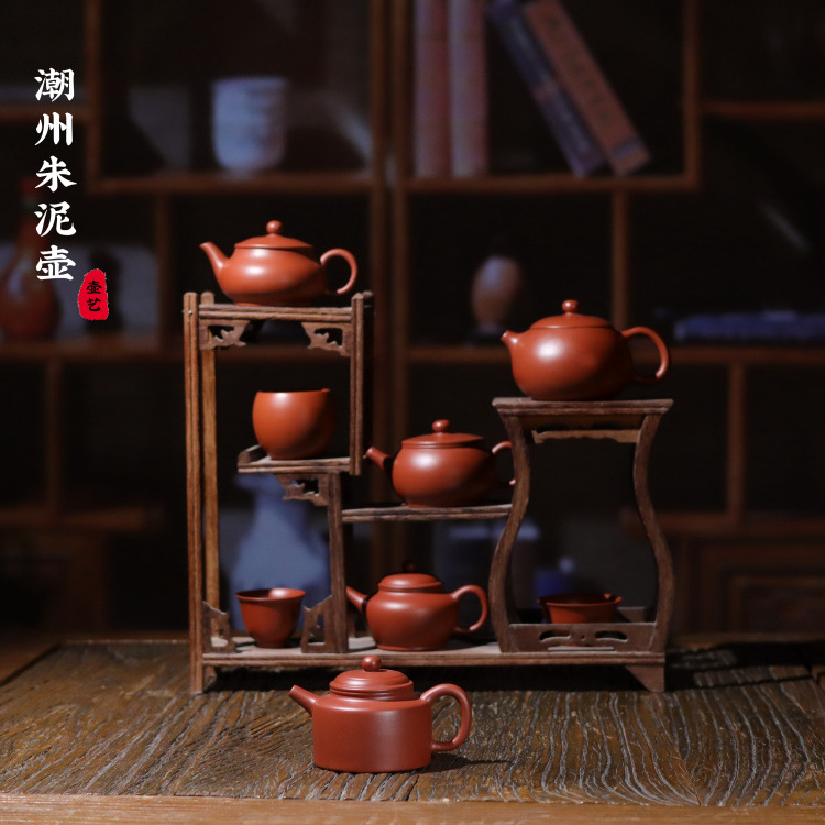 潮州传统原矿朱泥壶小容量泡茶壶冲罐手工茶壶功夫茶具宽口鼓形壶