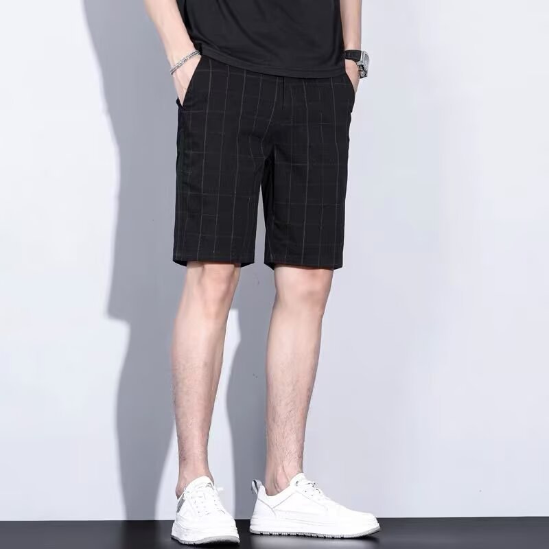 Pantalones de comercio exterior transfronterizos de verano delgados a rayas de cuadrícula para hombres 2025 verano nuevos pantalones cortos de tendencia