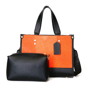 Cross-border 2023 fashion contrast color trend large capacity lizard tote bag Amazon European and American women's bag