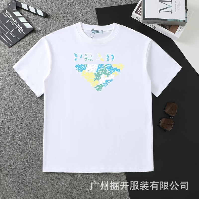 クロスボーダー 2025 夏のトレンドブランド P ファミリー新レタープリントラウンドネック Tシャツカジュアルファッショントレンド半袖男性と女性|undefined