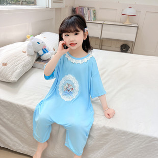 Modal Thin Girls' One-Piece Pajamas Summer Baby Sleeping Bag Kidsren's Anti-Cold Air-Conditioned Clothes Baby Home Clothes