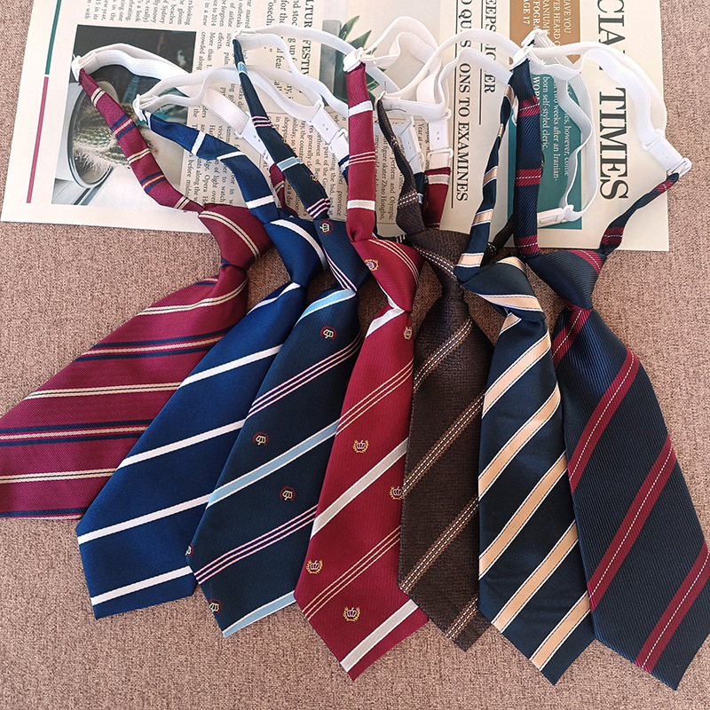 22cm short knot-free pullover tie for boys and girls shirt with universal college style striped small tie