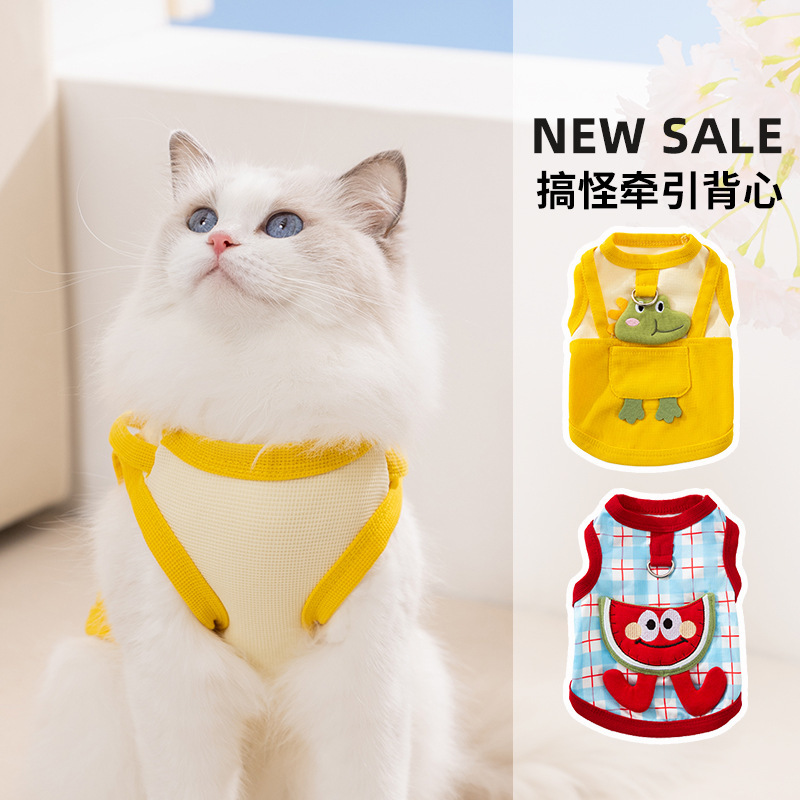 Spring and Summer Thin Breathable Harness Vest for Kittens, 3D Crocodile Design Pet Clothing for Adult and Young Cats and Dogs