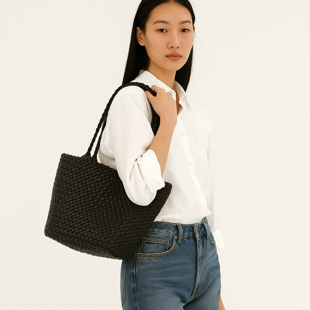 编制手提女式大容量托特包休闲通勤包仿皮编织纹理百搭简约肩背包