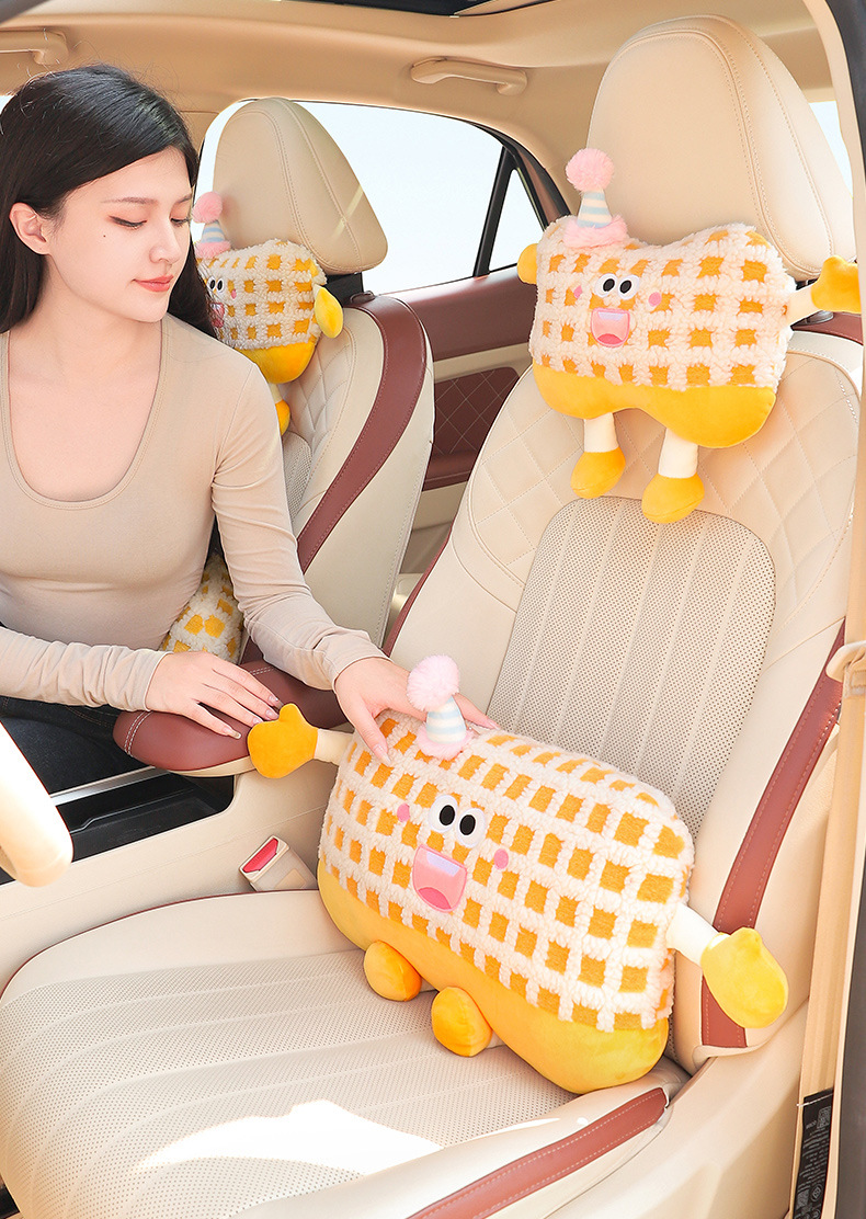 Cartoon car lumbar support, creative and cute car lumbar cushion for girls, car pillow and lumbar support, car interior accessories for women