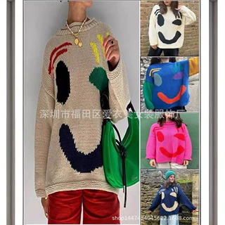 2025秋冬欧美亚马逊eBay跨境上衣提花撞色套头针织毛衣女5色