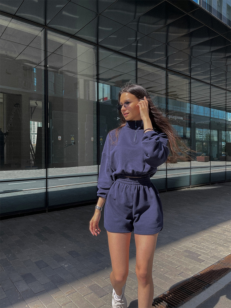 500g Weight Long Sleeve Sleeve Length Polyester Fabric Type Shorts Co-ord Set Sets Type 2 Pieces Set Quantity Casual, Daily, Sports Occasion Turtleneck Neckline Regular Fit Fit Type Solid Color Pattern Spring, Autumn Season Women's Gender Zipper Design Simple Style Style Casual Daily Sports Women's Simple Style Solid Color Polyester Zipper Shorts Co-ord Set Shorts Sets 2