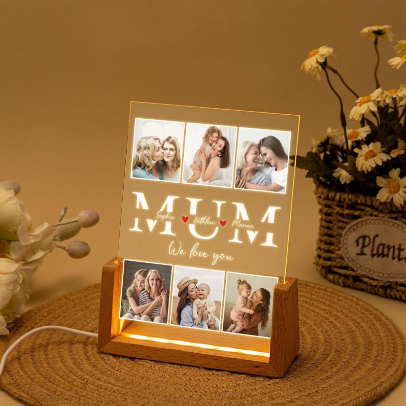 Personalized Photo Night Light Mother's Day Gift U-Shaped Beech Wood Base Acrylic Night Light Custom-Made with a Minimum Order of One Piece