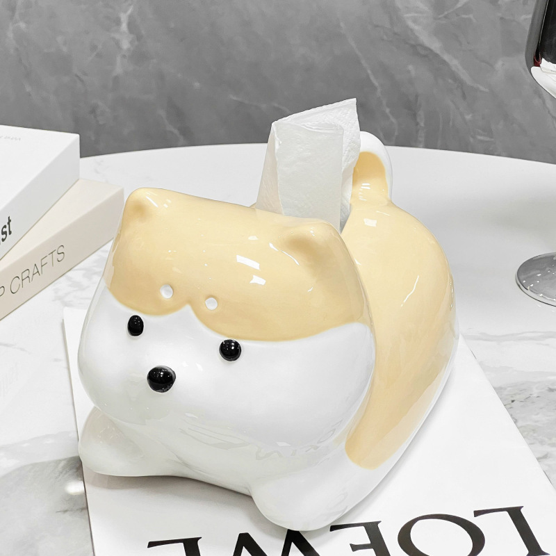 創意的な柴犬のティッシュボックスのリビングルームのお茶のいくつかの家庭用ナプキンの引き出しの紙箱のシンプルで個性的でかわいい漫画の装飾の置物|undefined