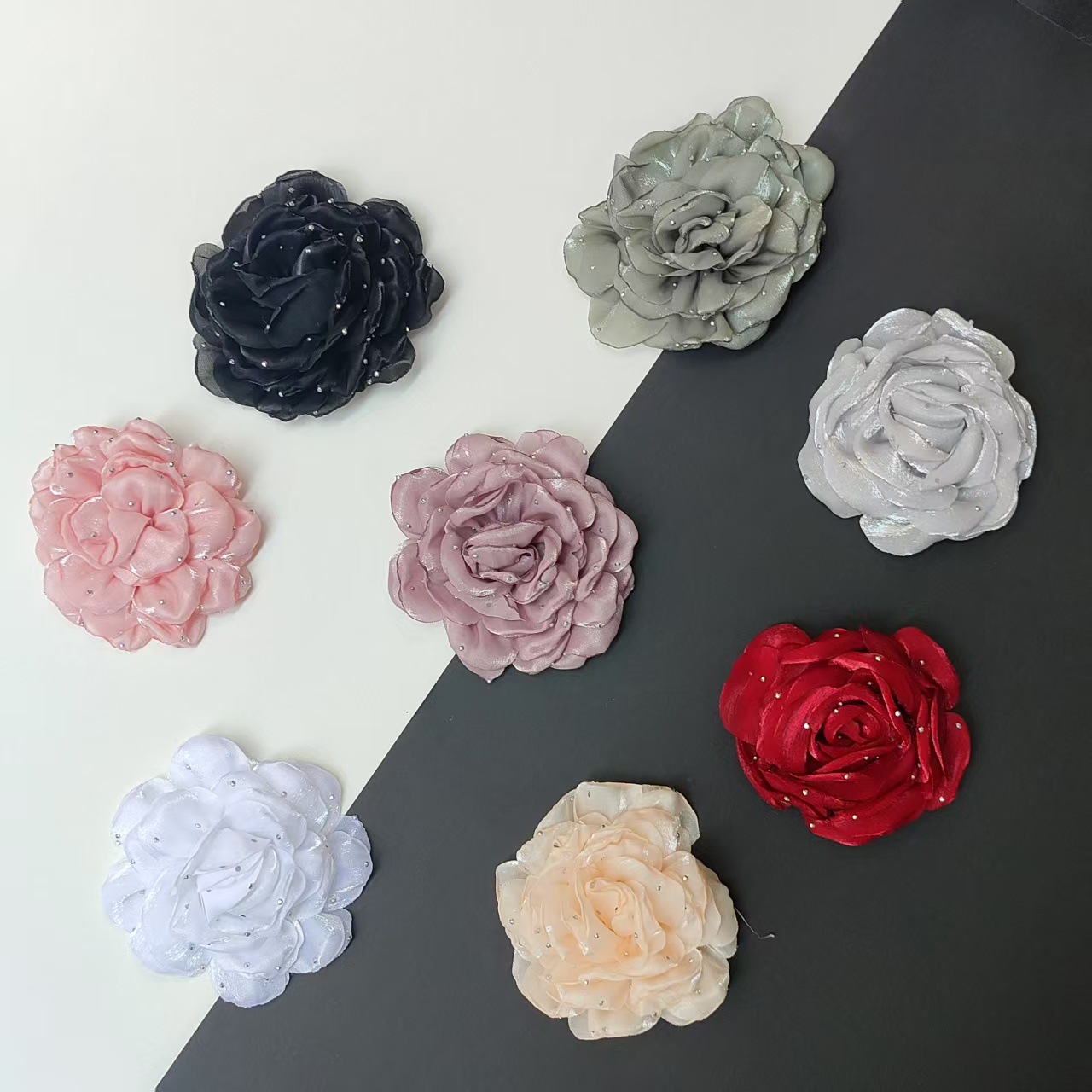 韩式外卷烧边玫瑰花朵布贴西装胸花袜子发饰辅料手工diy配件