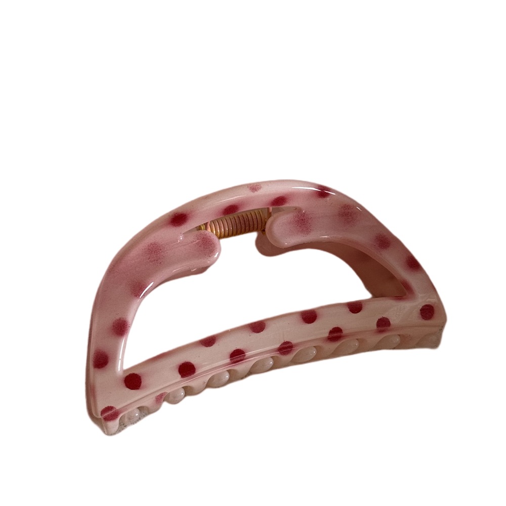 Pinza de tiburón semicircular rosa lunares, estilo fresa premium para chicas